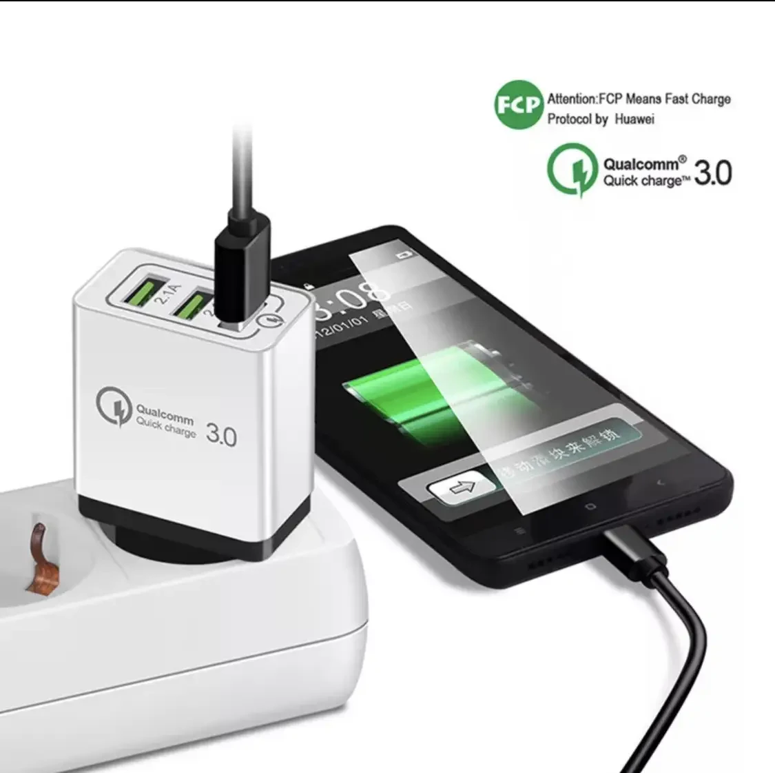 Мережевий зарядний пристрій 3 USB 3.0 4.8 A з 3 USB-виходом, Універсальний зарядний пристрій швидкого заряджання