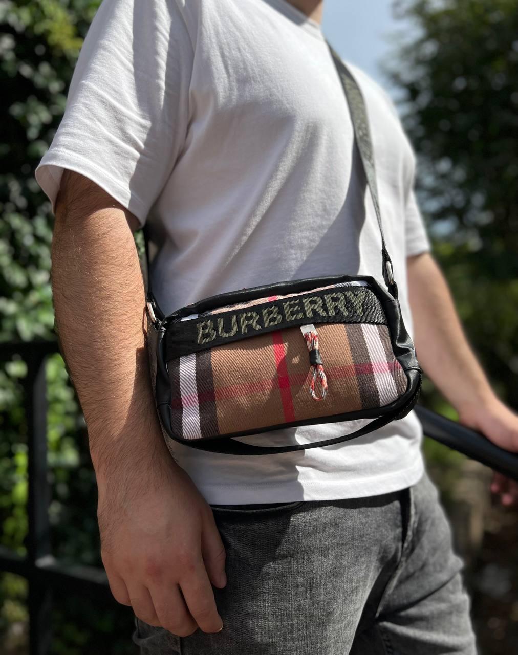 Чоловіча сумка-месенджер Burberry текстильна через плече сумка-барсетка барберрі для грошей та телефону, фото 1