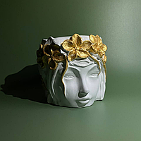 Горщик для суккулентів та кактусів в мінімальстичному стилі із золотими квітами