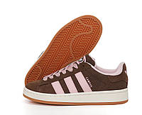 Женские Adidas Campus Brown Pink кроссовки замшевые коричневые Адидас Кампус Модная женская обувь замшевая