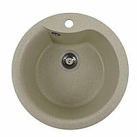 Гранітна мийка кругла для кухні Platinum 480 TURAS 482х480х220 матова пісок
