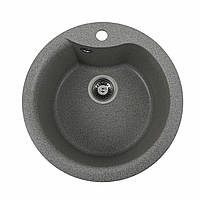 Гранітна мийка кругла для кухні Platinum 480 TURAS 482х480х220 матова сіра
