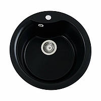 Гранітна мийка кругла для кухні Platinum 480 TURAS 482х480х220 матова чорна