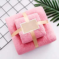 Полотенце для ванной 2 шт комплект Розовый, Набор полотенец из микрофибры 70*135/35*75 см