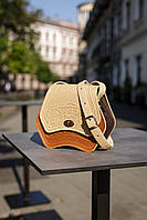 Шкіряна жіноча сумка Модерн слонова кістка-рижий-коричневий