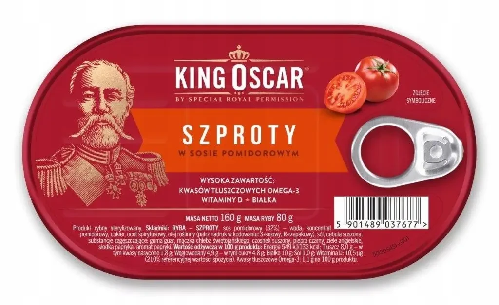 Шпроти King Oskar у томатному соусі, 160 г, Польща, ж/б, з вітаміном Омега 3