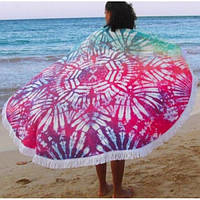Круглое пляжное полотенце Akvareli Микрофибра Розово-красный