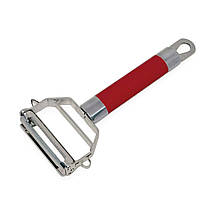 Овочечистка ніж-економка посилена Peeler Professional 3в1 на два леза із силіконовою ручкою червона 19 см, фото 6