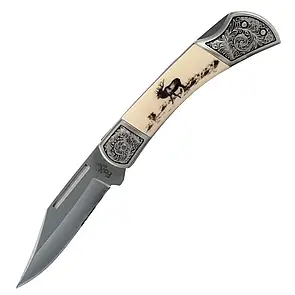Туристичний ніж складаний Fox Outdoor Jäger з орнаментом/ Тактичний розкладний ніж/ Похідний ніж