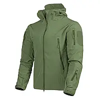 Демисезонная тактическая мужская оливковая куртка Shark Skin/ Водонепроницаемая куртка SoftShell с капюшоном