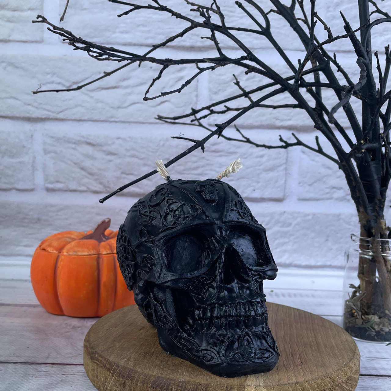 Воскова чорна свічка - Череп з візерунками, фото 1