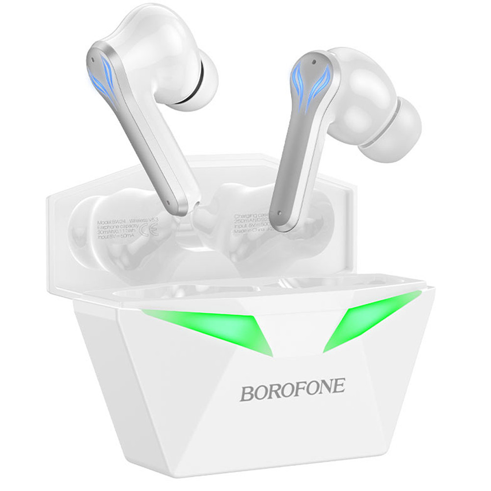 Ігрові бездротові навушники Borofone Gaming BW24 вакуумні Bluetooth з мікрофоном підсвіткою Білий