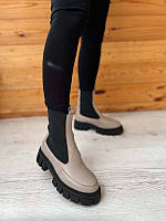 Челси ботинки женские черные и бежевые осенние или зимние Код 402КОР