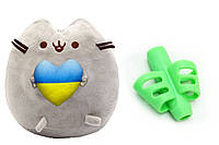 Силиконовая насадка для коррекции письма 2Life Зеленый и мягкая игрушка кот с сердцем Пушин кэт 25 см Серый