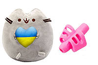 Силиконовая насадка для коррекции письма 2Life Розовый и мягкая игрушка кот с сердцем Пушин кэт 25 см Серый