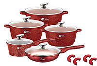 Набор сковорода кастрюль сотейник Higher Kitchen HK_305 12 предметов Красный FRF74G