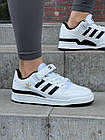 Жіночі кросівки Adidas Forum Low білі з чорним шкіряні Адідас Форум, фото 2