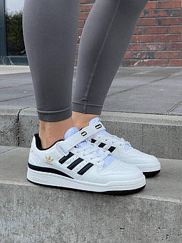 Жіночі кросівки Adidas Forum Low білі з чорним шкіряні Адідас Форум