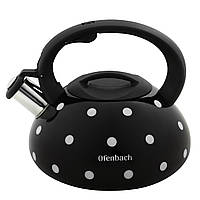 Чайник наплитный для газовой плитыЧайник со свистком 2.5л Ofenbach Чайник в горошек Черный