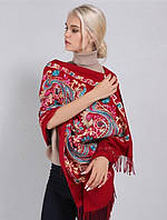 Кашеміровий шарф жіночий бордовий палантин 180*70 см із шовковою вишивкою