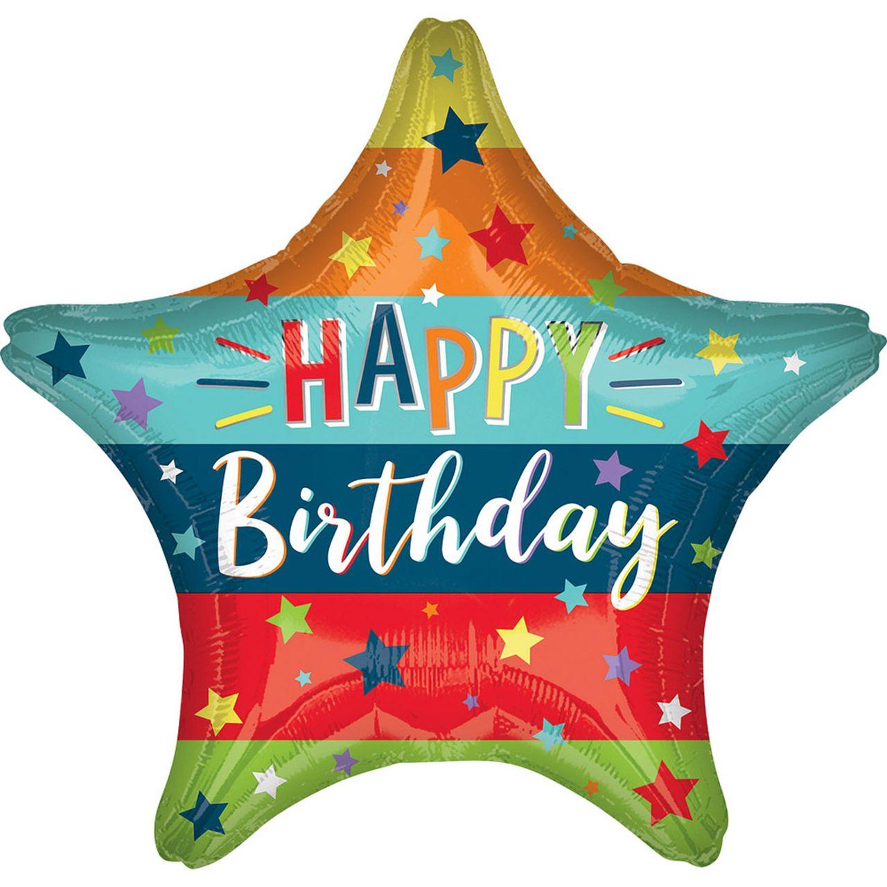 Фольгована кулька зірка "Happy Birthday смуги кольорові "18"(45см) 1шт.