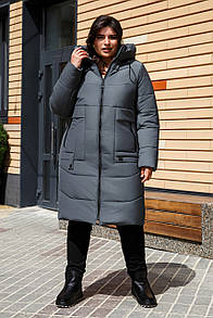 Тепле зимове жіноче стьобане пальто великий розмір 50 52 54 56 58 60 Віра маренго