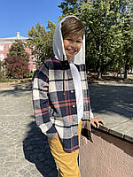 Рубашка Оверсайз теплая для мальчика 8-13 лет арт.1677, Синій, 134