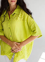 Женская льняная рубашка с прошвой Лимонная Италия Oversize (48/52)