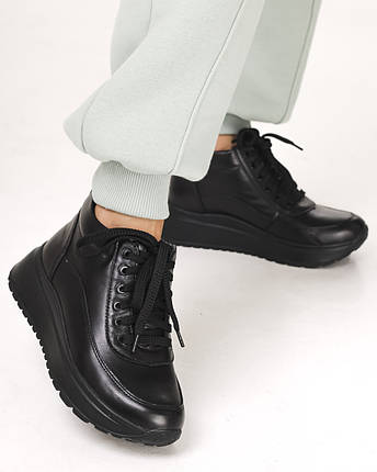 Кросівки зимові Kento 3011 37 чорні шкіра вовна 36, фото 1