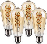 FLSNT Вінтажна лампочка Edison E27 з регулюванням яскравості, ретро-світлодіодна спіральна нитка ST58, 4 Вт (замінює 40 Вт), тепли