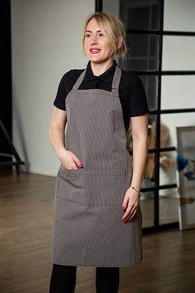 Фартух для офіціанта з нагрудником довгий у смужку з кишенями Atteks — 00121, фото 1