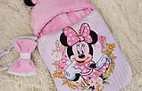 Конверт спальник + комбінезон для новонароджених рожевий з білим, принт Міні, фото 4