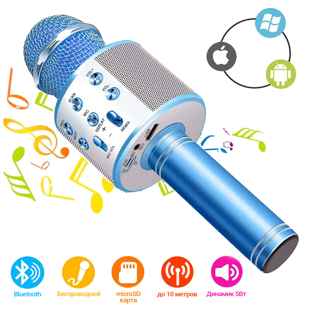 Бездротовий Bluetooth-мікрофон для караоке Wster ws-858 зі зміною голосу портативний USB-мікрофон Синій