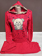 Теплая пижама с капюшоном подросток для девочки Турция  на 7-8 лет  красная