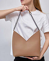 Шкіряна жіноча наплічна сумка на одне відділення «Карлі» кавового кольору Welassie