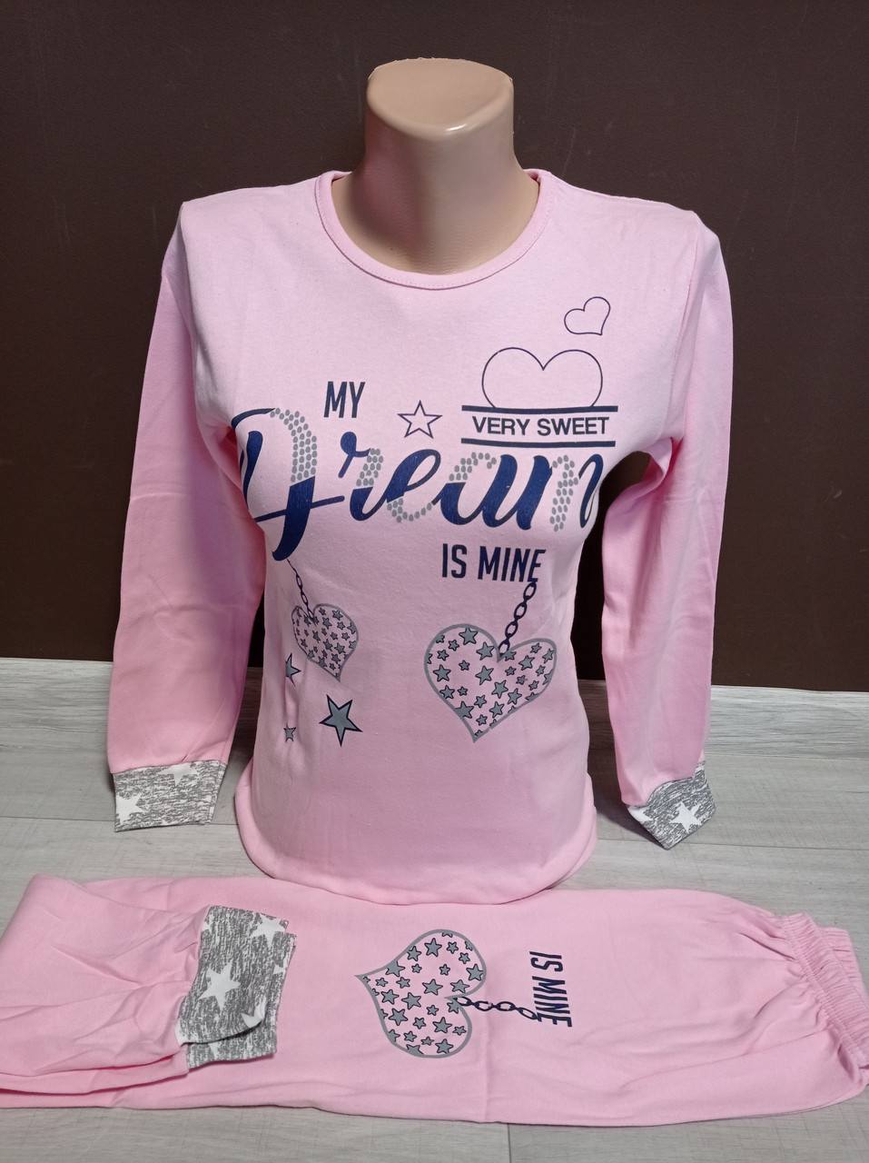 Підліткова піжама для дівчинки Туреччина 8-10 років бавовна Серця рожева демісезон