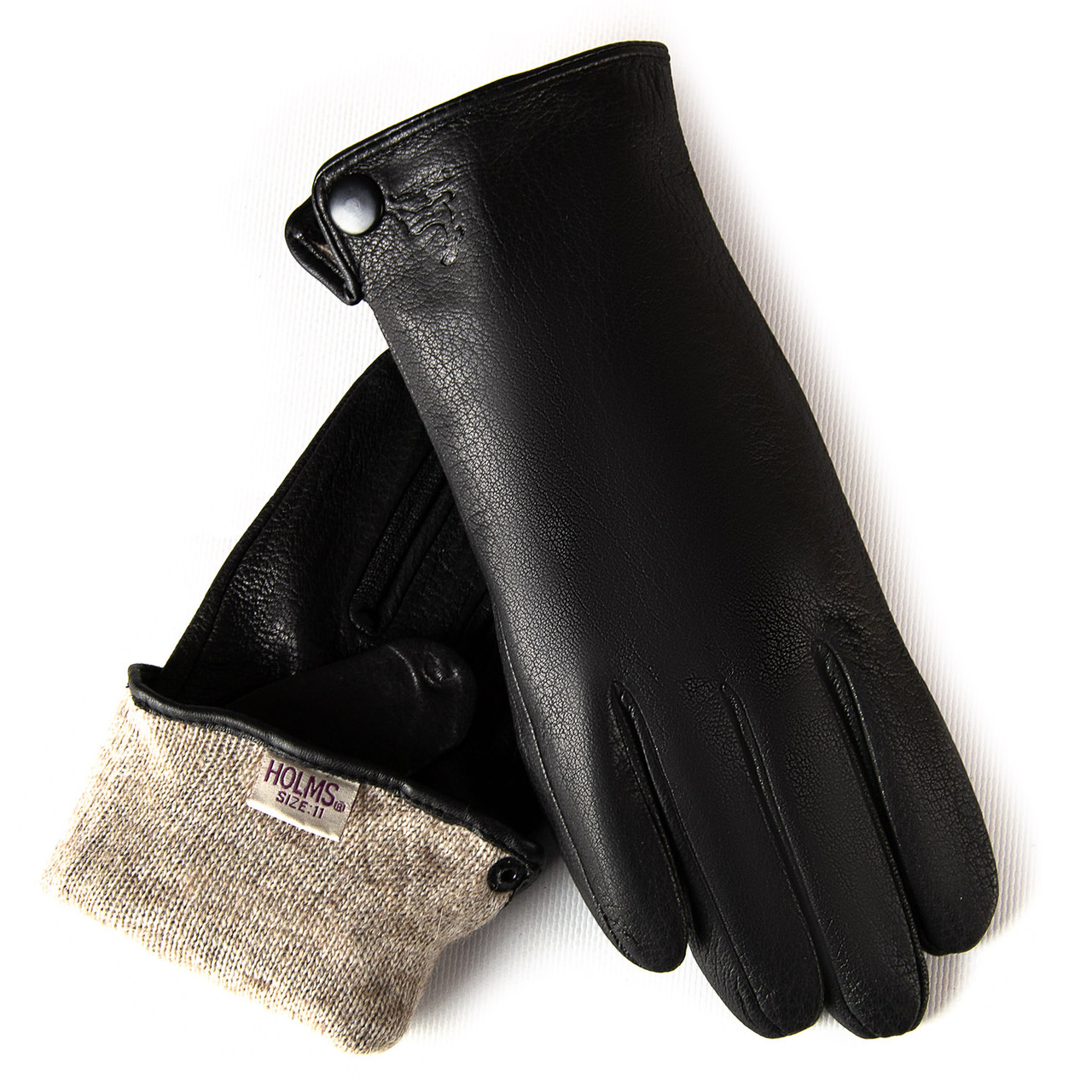 PODIUM Рукавичка Чоловіча шкіра-олень Holms M1-25-010 black вовна