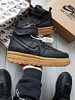 Мужские зимние кроссовки Nike Air Force 1 Hight Gore-Tex (чёрные) высокие молодёжные термо кеды 943TP