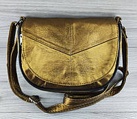 Женская сумка кросс-боди, натуральная кожа , боковые карманы, бронза плечевой ремень