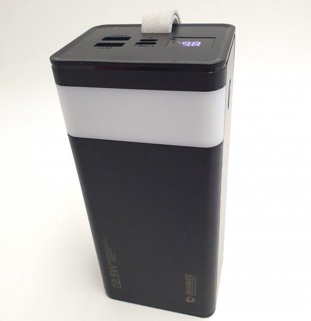 Повербанк turbo з LED-ліхтариком Maxmate зі швидким заряджанням 30000mAh USB/MicroUSB/Type-C MMP30KP 22.5W чорний, фото 1