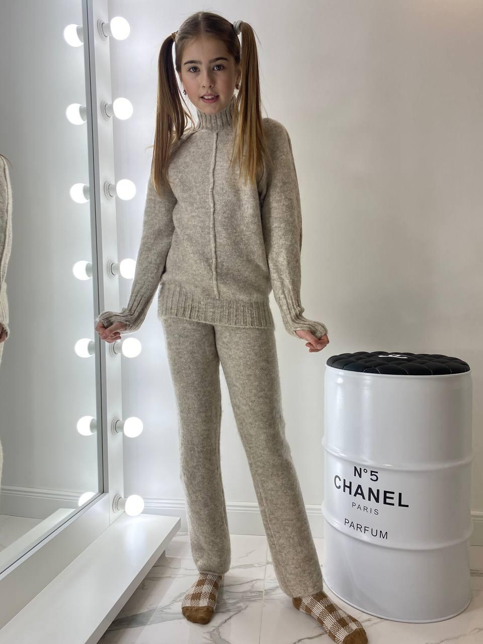 В'язаний кашеміровий костюм бежевого кольору для дівчинки 32-42 р 128-158 р, фото 1