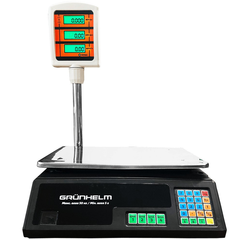 Торгові ваги Grunhelm GSC‑050 до 50 кг платформа 230×330 мм ЖК-дисплей живлення мережа/акумулятор, фото 1