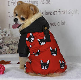Зимовий одяг для собак, Комбінезон з малюнком бульдогів червоний