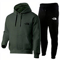 Чоловічий зимовий спортивний костюм The North Face темно-зелений, стильний теплий костюм TNF кольору хакі на флісі