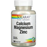 Микроэлемент Кальций Solaray Calcium Magnesium Zinc 100 Veg Caps GT, код: 7693396