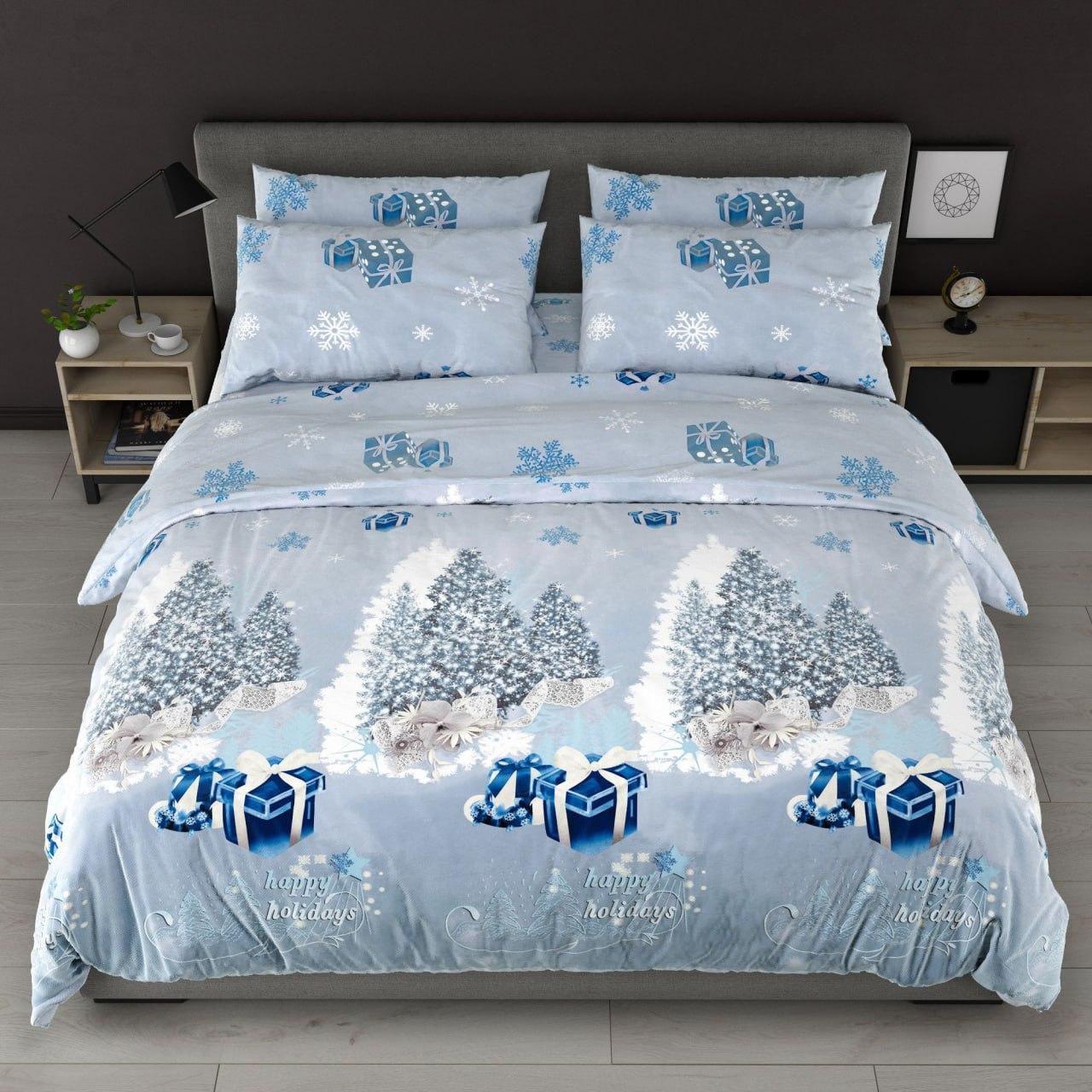 Підковдра на блискавці 145х215 (Бязь) | Полуторна підковдра від виробника "Королева Ночі" | Ялинки з подарунками, фото 1