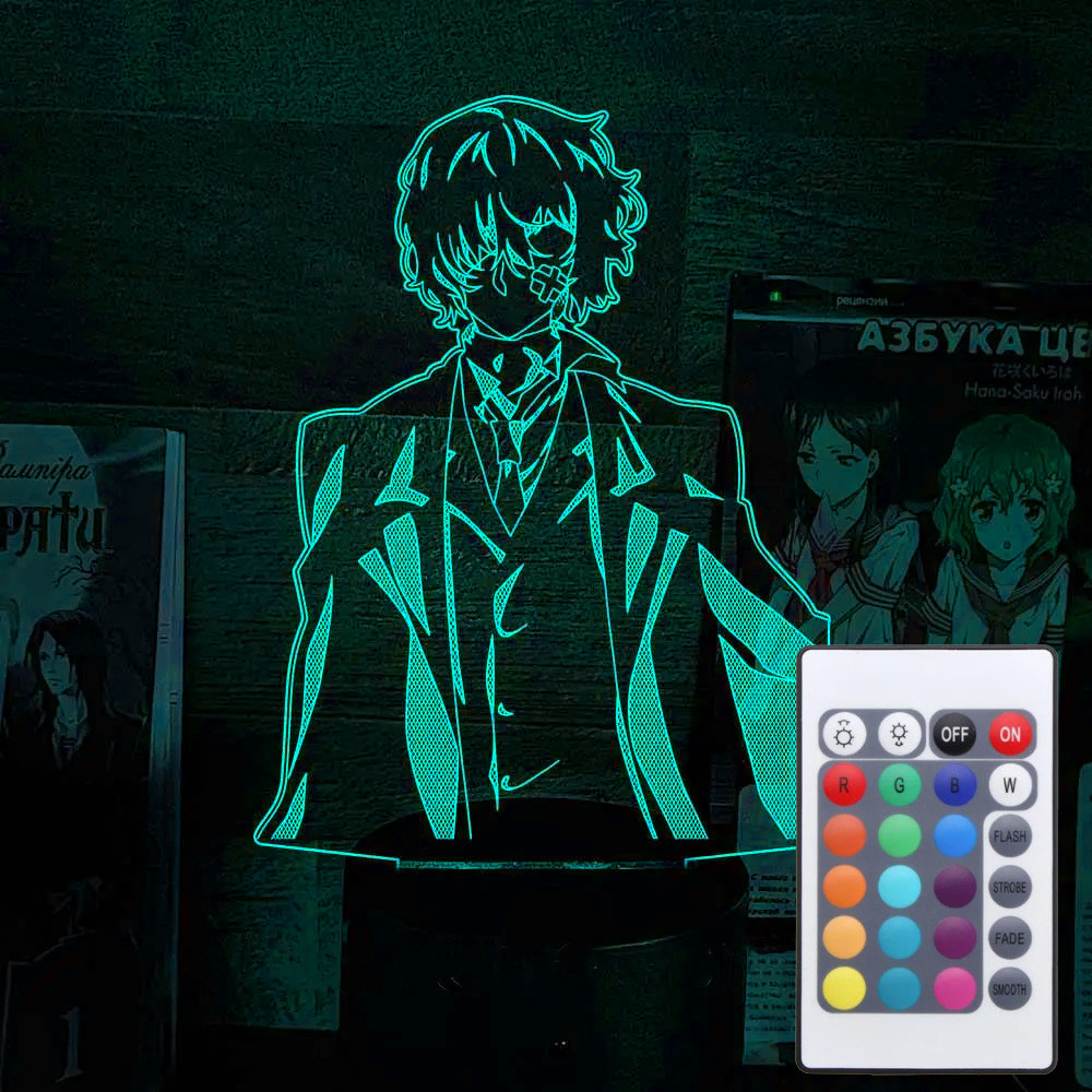 Акриловий світильник-нічник з пультом 16 кольорів Осаму Дазай 3 tty-n002324