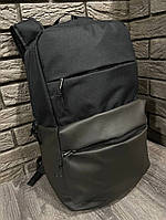 Рюкзак черный big bag с отделкой из кожзама высокое качество