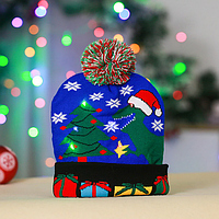 Новорічна шапка з підсвіткою Ялинка, Зелений Дракон 2024, шапка зі світлом, LED шапка, подарунок на Новий рік, Різдво