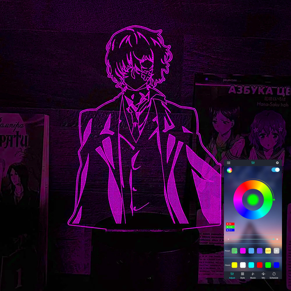 Акриловий світильник-нічник керування з телефона Осаму Дазай 3 tty-n002325